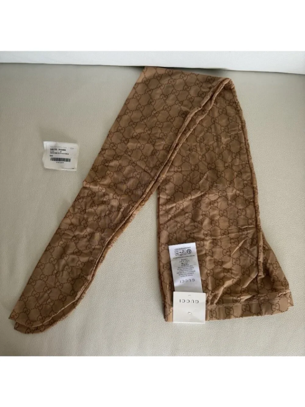 NWT GUCCI Printed Stretch Nylon Tights Sz M GG Brown 100% Authentic
